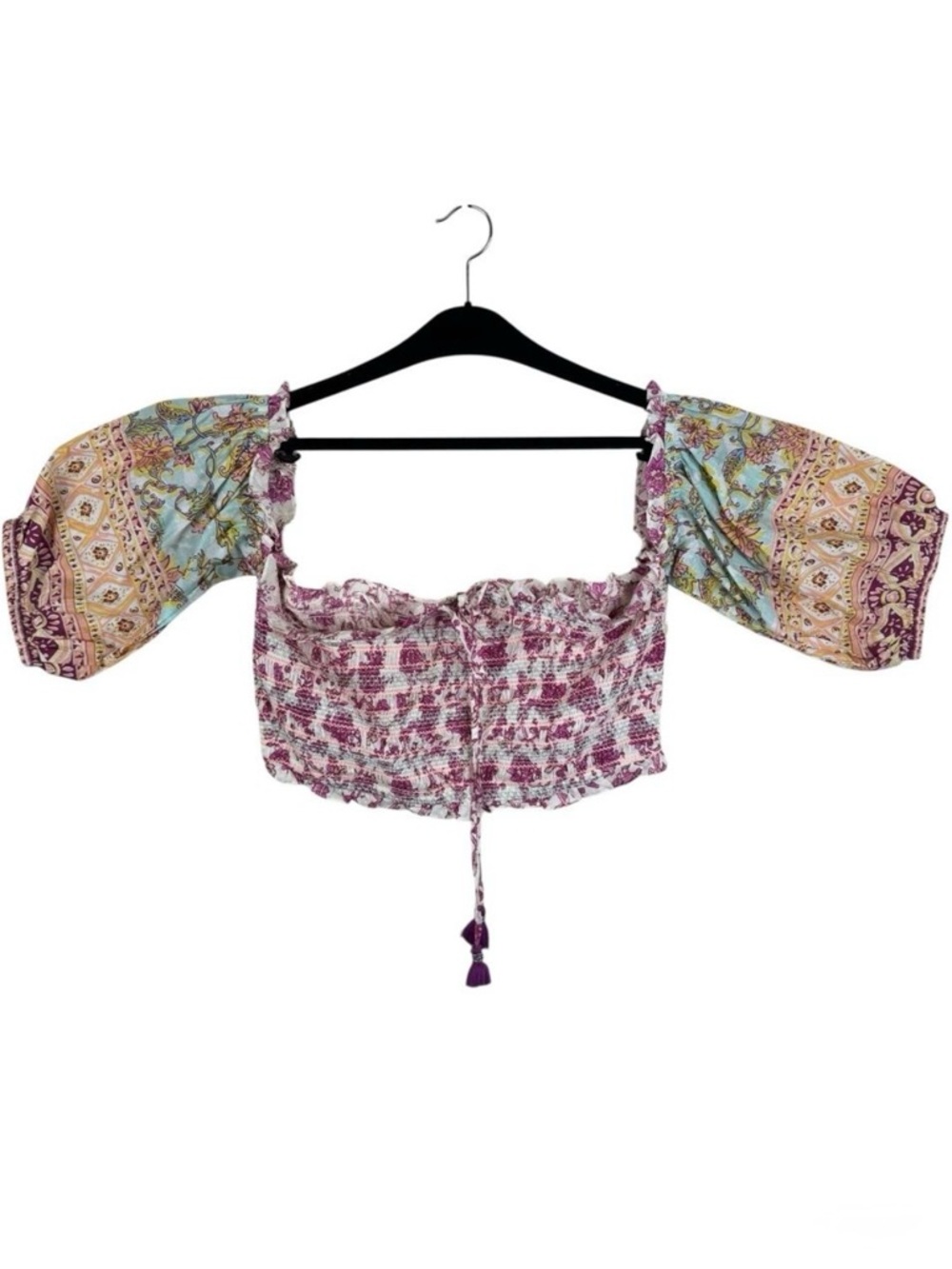 River Island NWT Colorful Smocked Bandeau Short Off Shoulder Puff Sleeve Top L